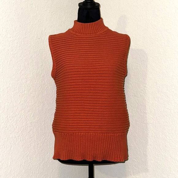 Grace Elements Sweater Women’s XL Cotton Rust Orange Sleeveless Ribbed Mock Neck - Picture 1 of 6